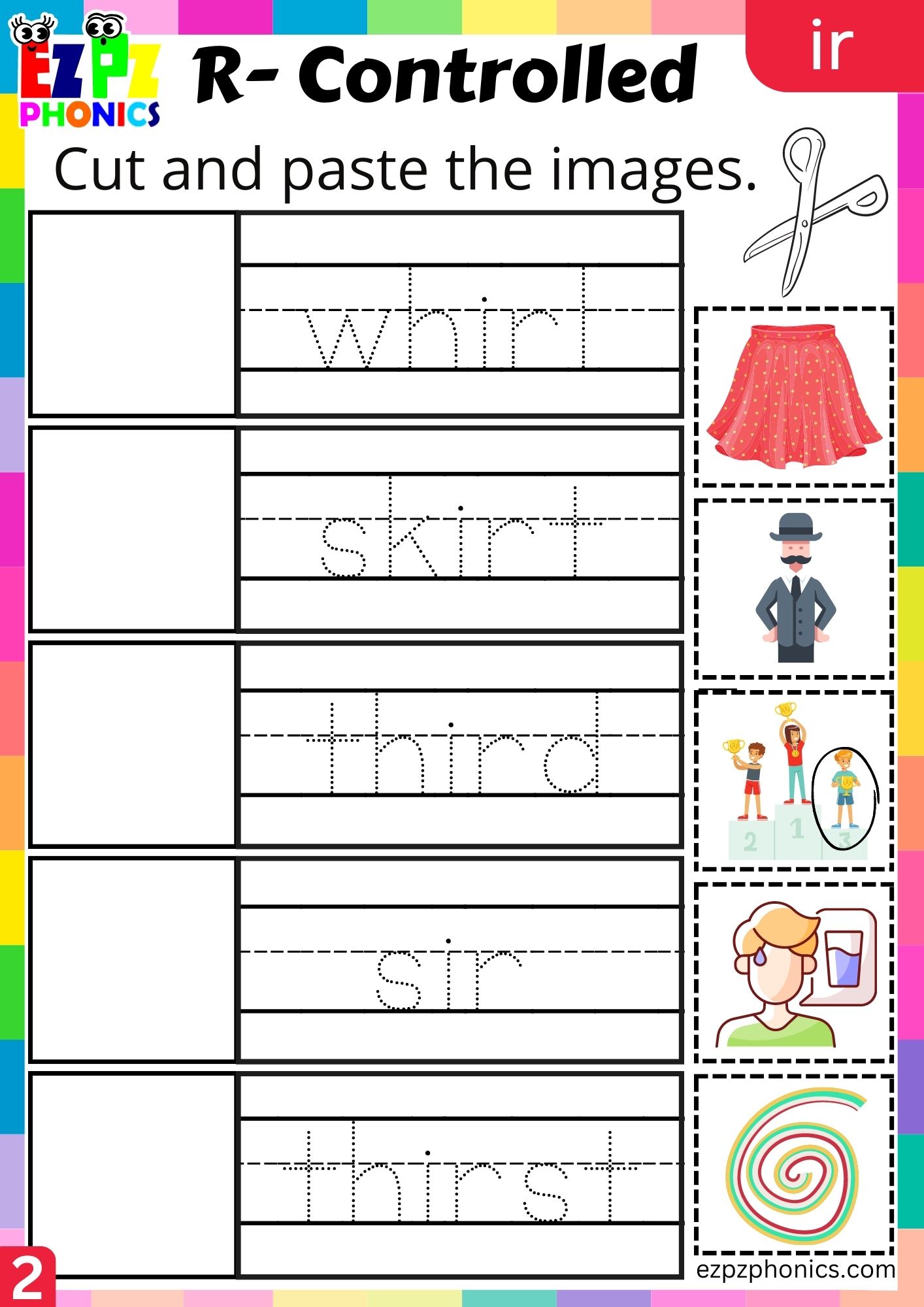Cut and paste the images activity for ir words R Controlled Vowels